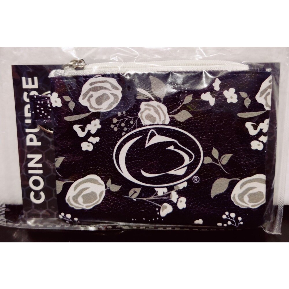 PENN STATE NITTANY LIONS OFFICIAL WOMENS FLOWER COIN PURSE BLACK NEW